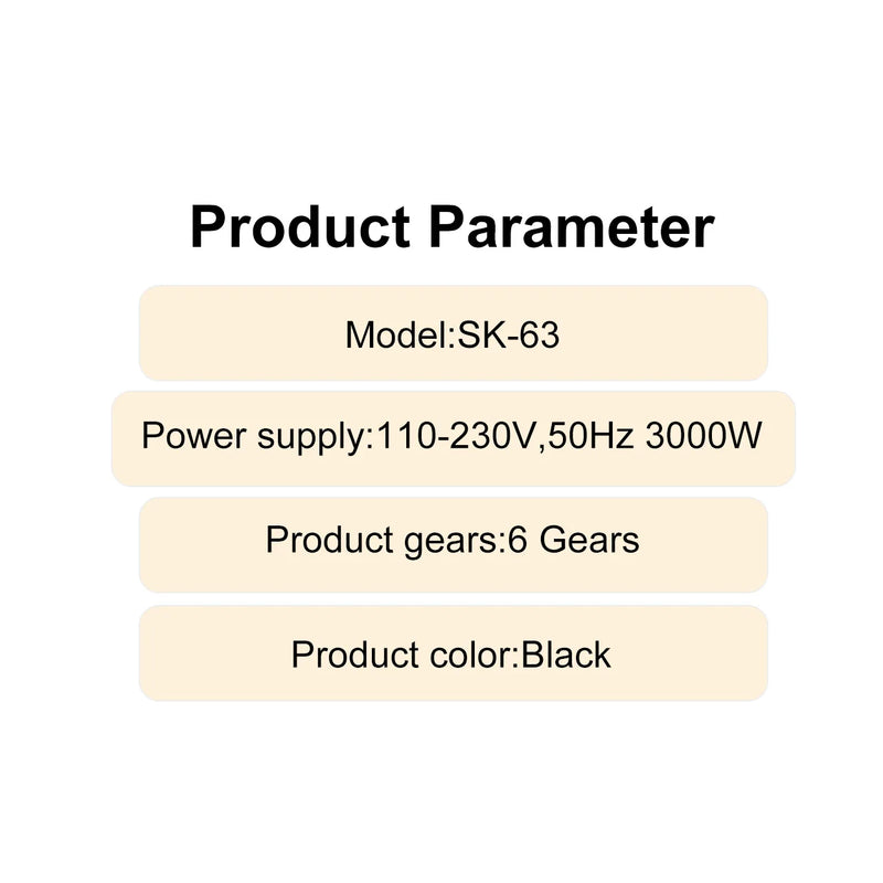 6-Level Professional Hair Dryer Salon Industrial Grade Quick Drying High Temperature Hair Styling Tool Barbecue for Home